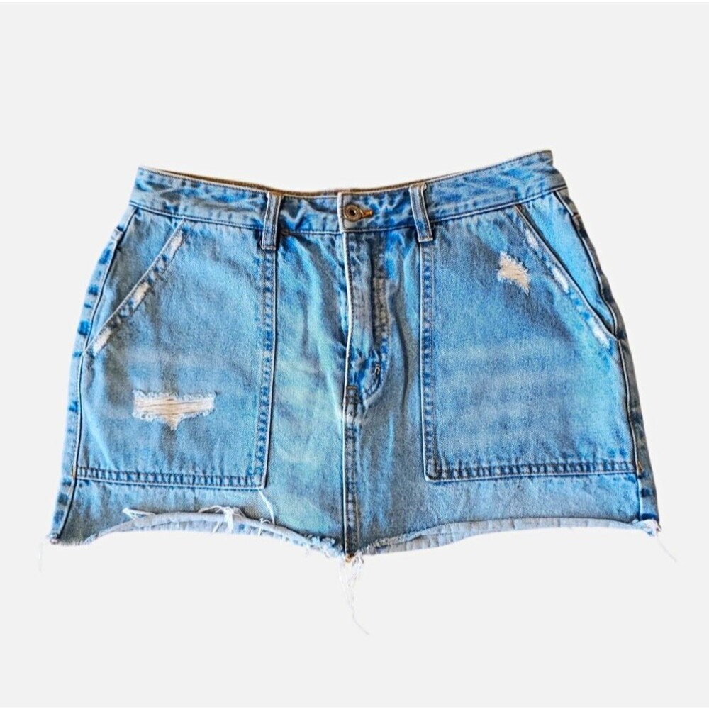 UnionBay Arden Denim Skort Raw Hem Retro Patch Pocket Utility Y2K Western Size 7